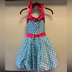 Weissman Red and Aqua Dance costume LC crinoline skirt polka dot w accessories